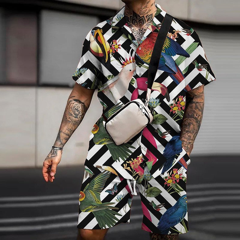 Floral Flamingo Tropical Hawaiian Shirt Set