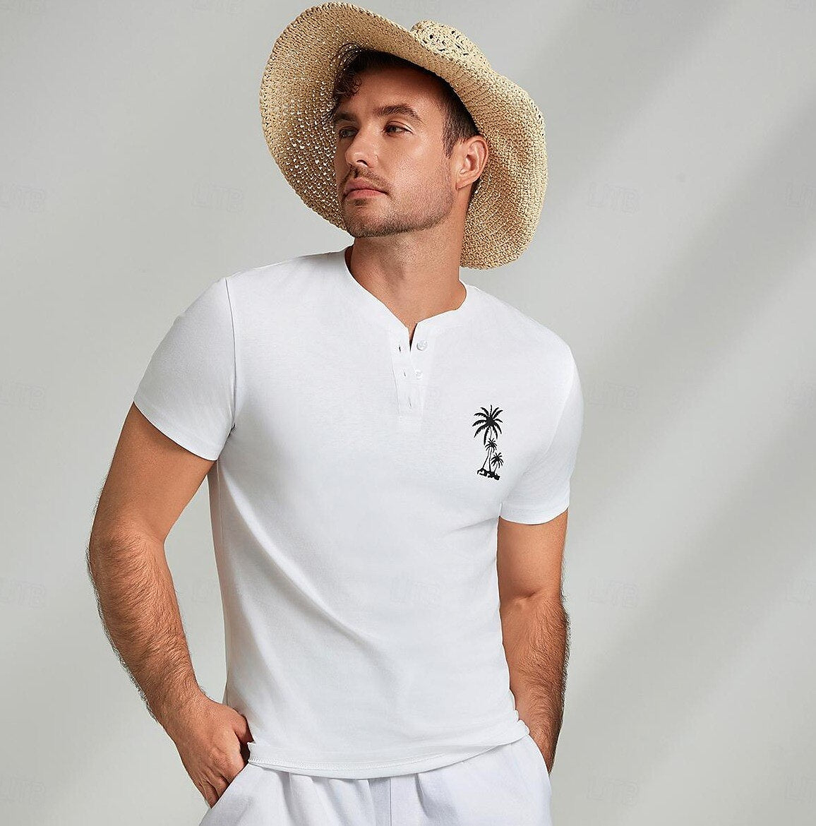 Coconut Tree Graphic Henley T-shirt