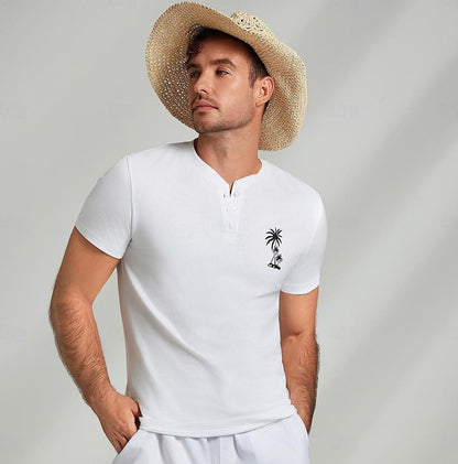 Coconut Tree Graphic Henley T-shirt