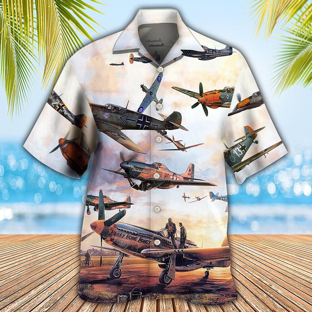 Camisa de avión Camisa hawaiana de verano Camisa Aloha Camisa de manga corta