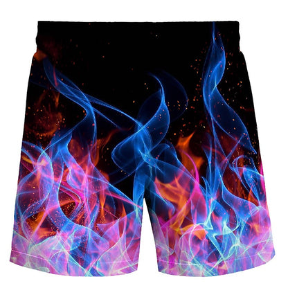 Flame Print Swimming Bathing Suit Shorts