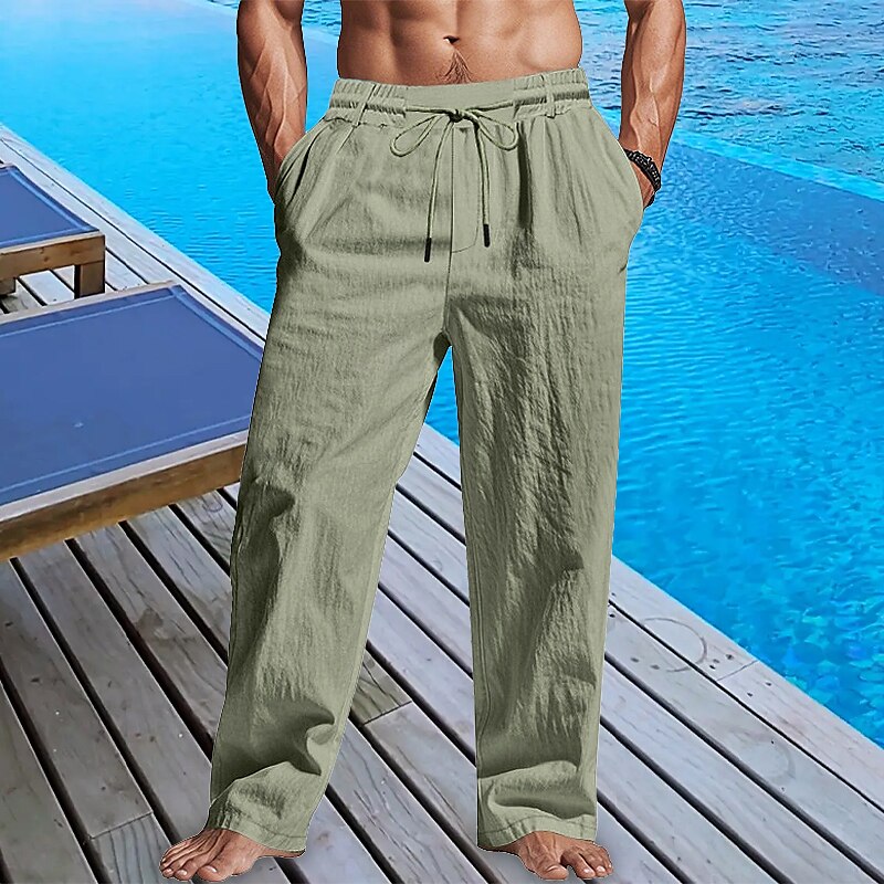 Linen Drawstring Beach Pants with Pockets