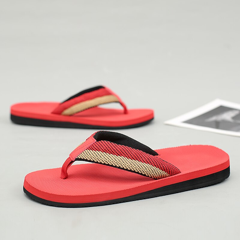 Red Flip-Flops with Black & Gold Stripes