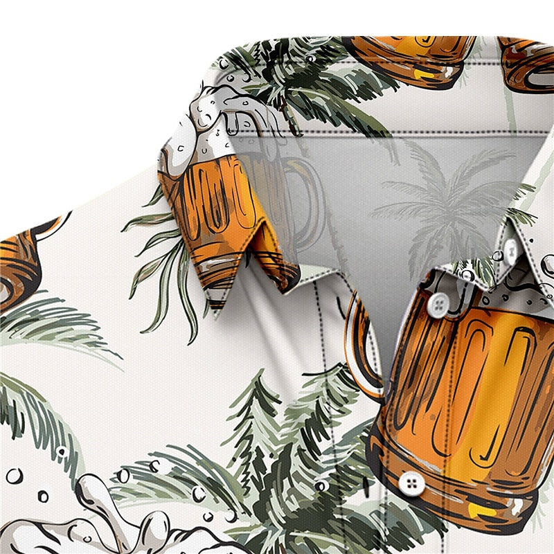 Camisa hawaiana de verano con estampados gráficos y hojas de cerveza Camisa Aloha de manga corta