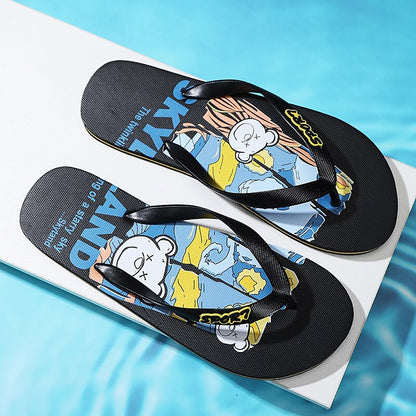Playful Blue Cartoon Dog Flip-Flops