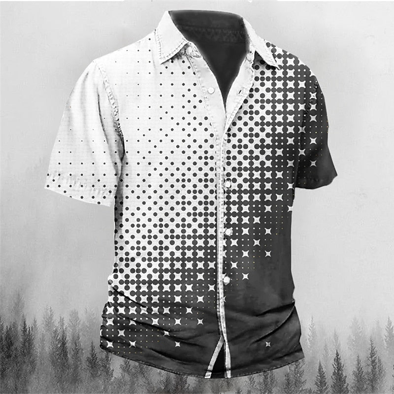 Camisa con botones y notas musicales y teclas panorámicas de manga corta