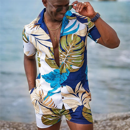 Hawaiian Graphic Prints Leaves Shirts Sets