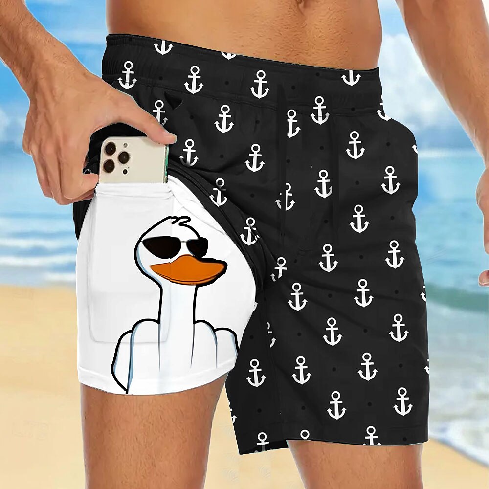 Anchor Duck Print Compression Swim Shorts