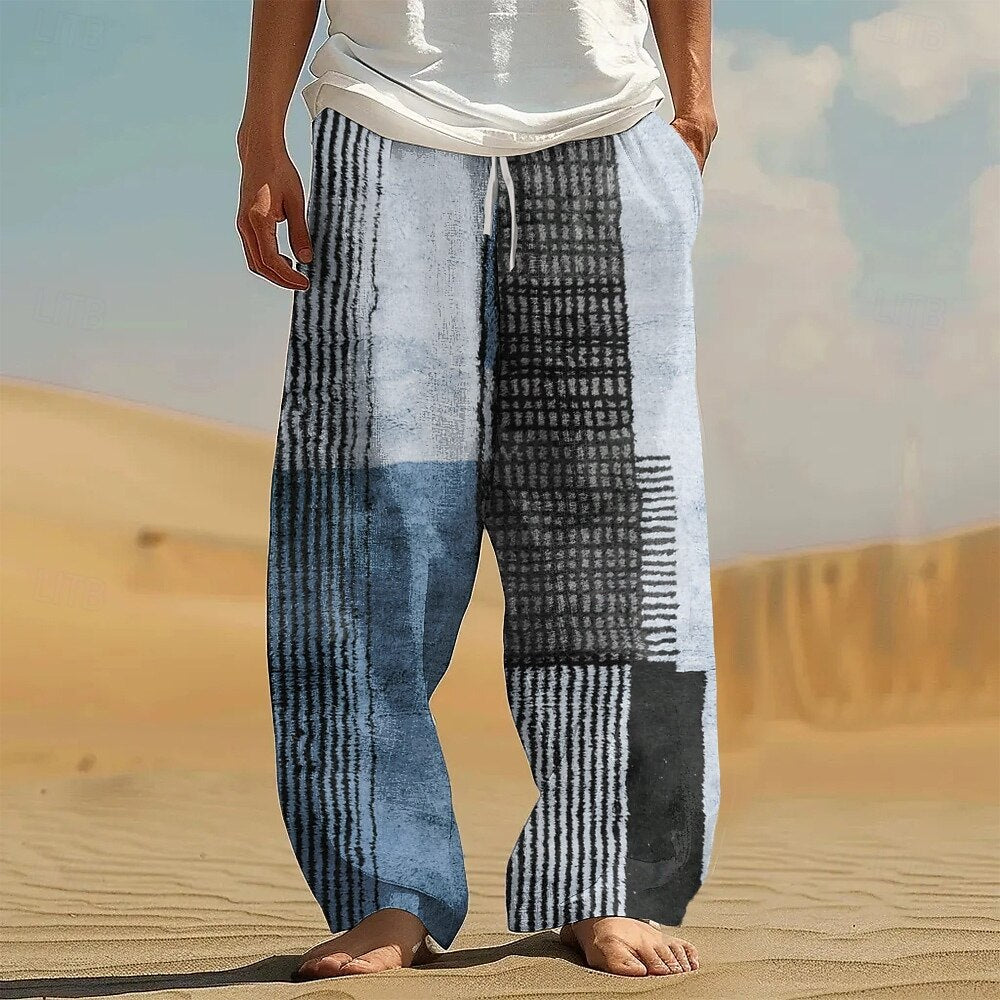 Color Block Patchwork Trousers Drawstring Pants