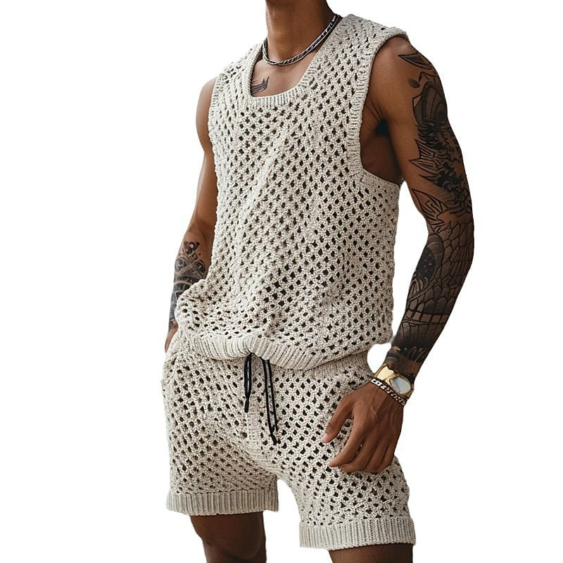 Solid Color Cutout Summer Casual Suit