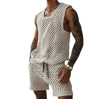 Solid Color Cutout Summer Casual Suit