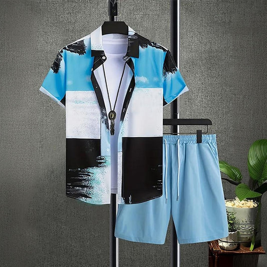 Hawaiian Style Contrast Color Shirt Set