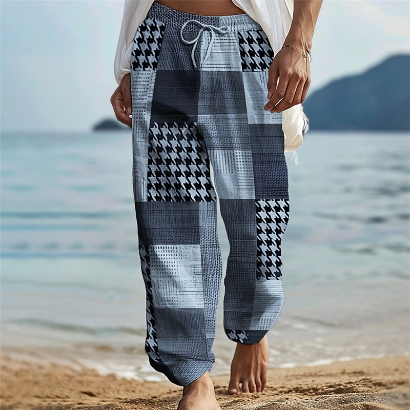 Houndstooth Casual 3D Print Pants