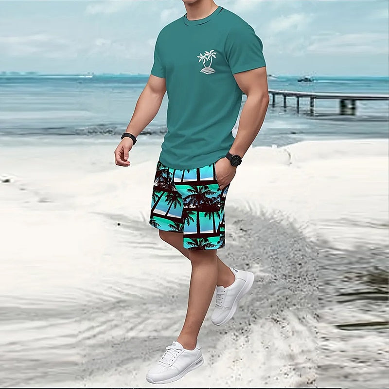 Palm Tree 2-Piece Crew Neck 3D Set
