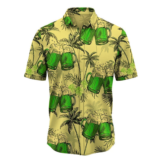 Camisa hawaiana de verano con estampados gráficos y hojas de cerveza Camisa Aloha de manga corta