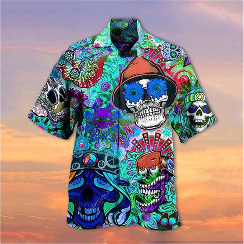 Skull Print Camp Collar Shirt