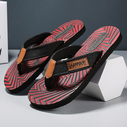 Red & Black Geometric Fashion Flip-Flops