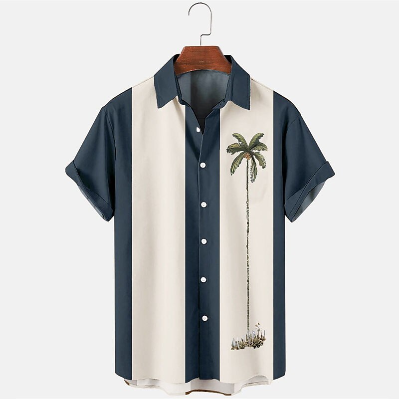 Camisa con diseño de plantas tropicales y cocoteros en bloques de color