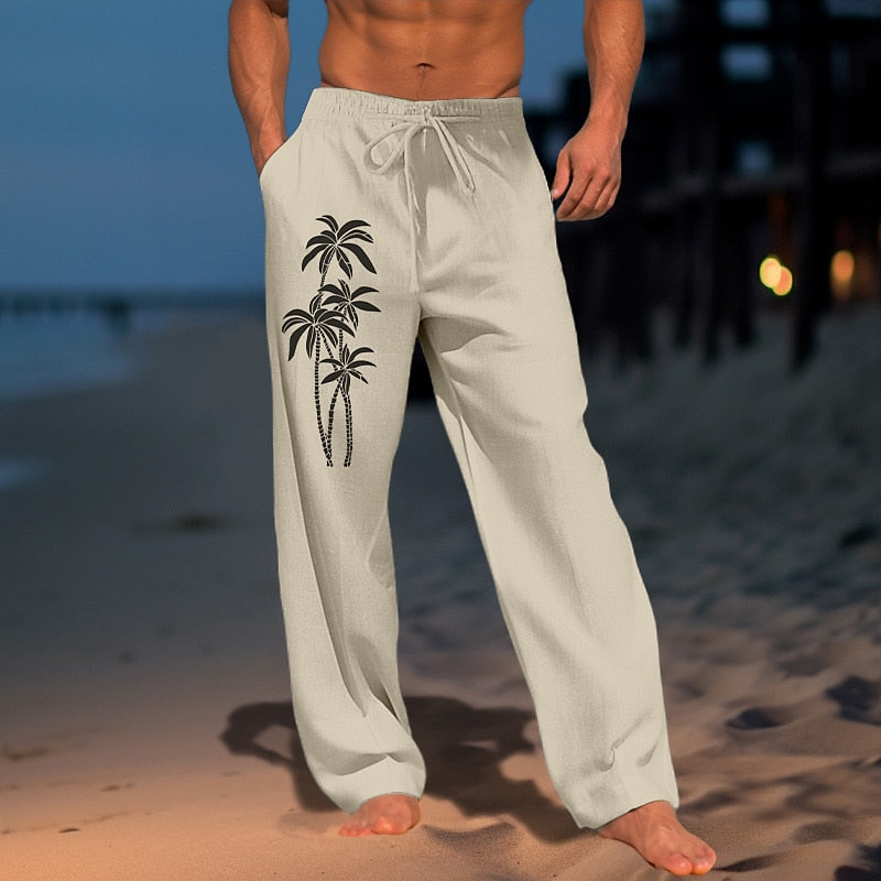 3D Coconut Tree Print Trousers
