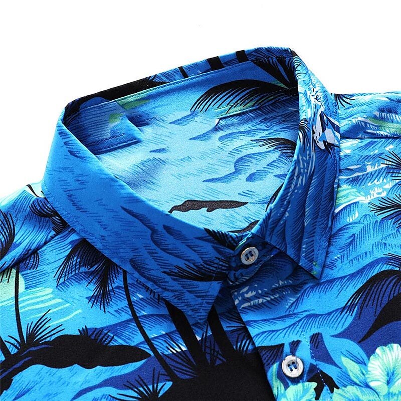 Camisa hawaiana de verano con estampado de árbol de coco y flores