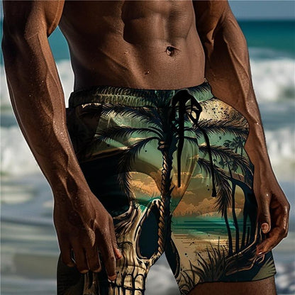 Skull Coconut Tree Swimming Trunks Board Shorts