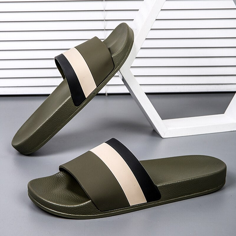 Sporty Slide Sandals with Red and White Stripes