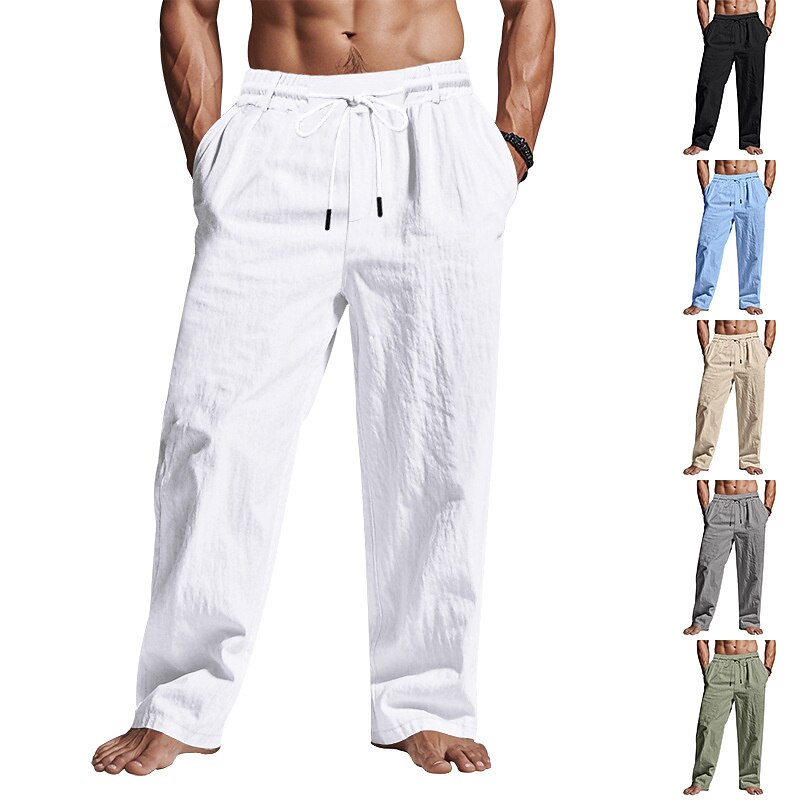 Linen Drawstring Beach Pants with Pockets