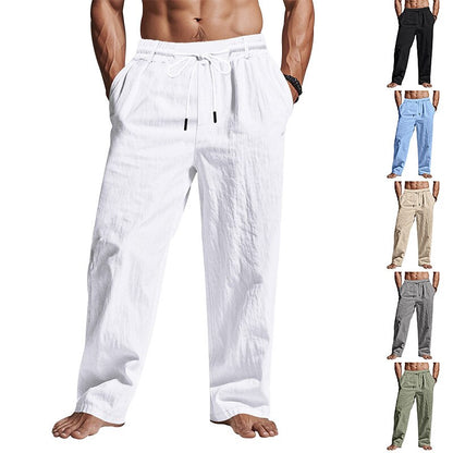 Linen Drawstring Beach Pants with Pockets