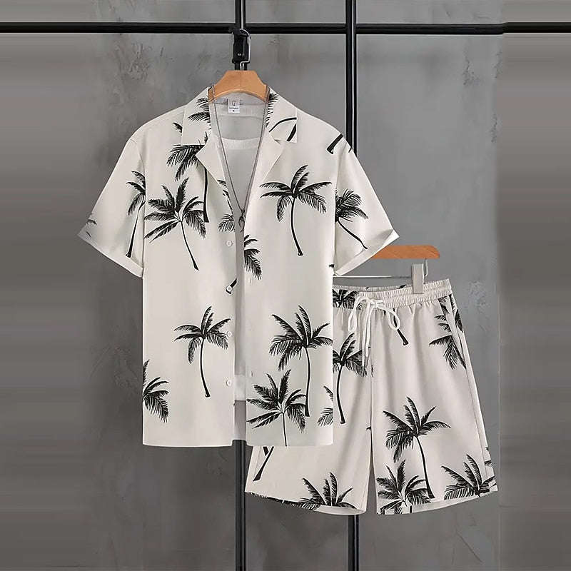 Coconut Tree Pattern Casual Everyday Shirt Set
