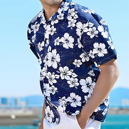 Camisa floral con flores tropicales Camisa de verano Camisa de playa Manga corta