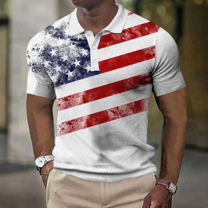 Independence Day US Flag Waffle Polo