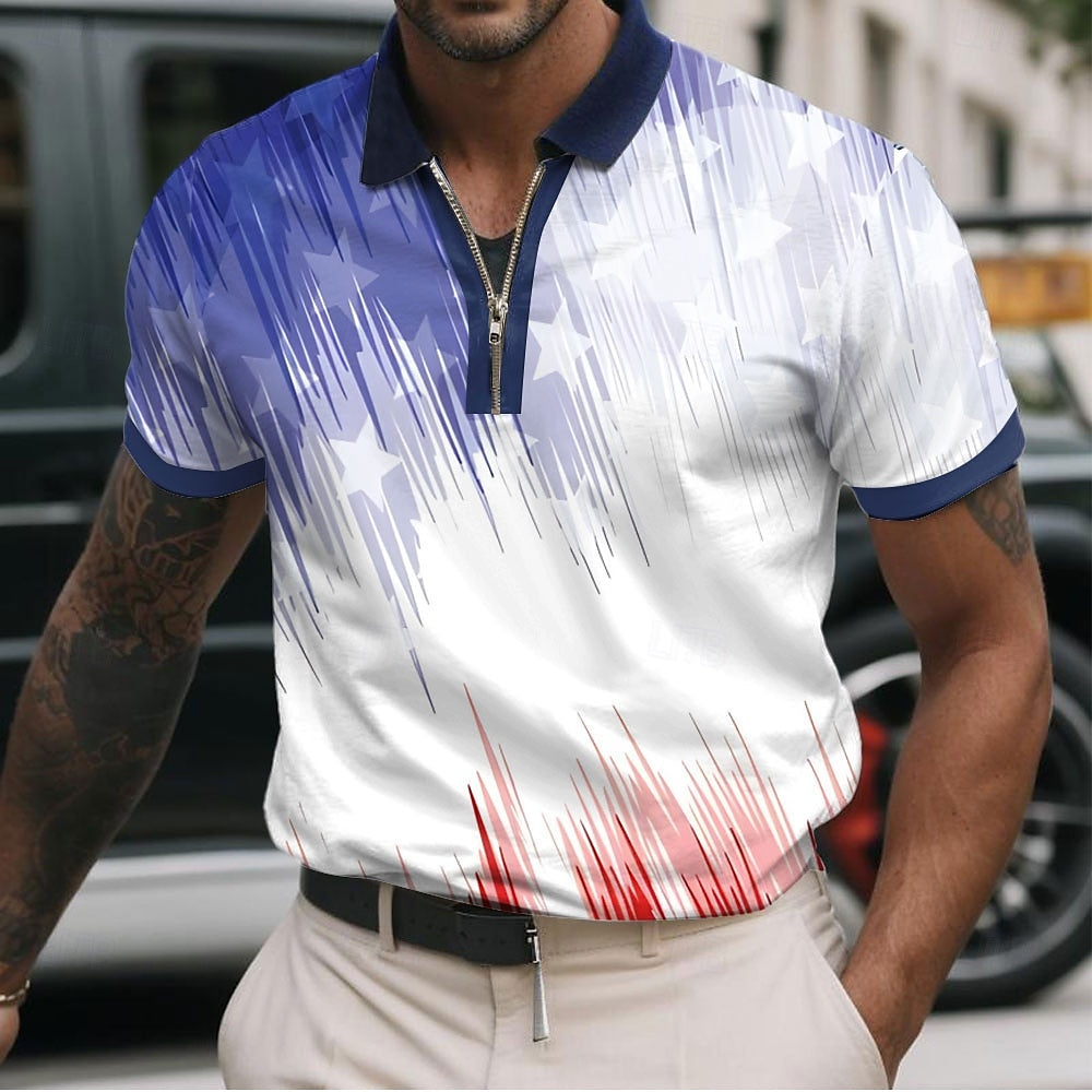 American Flag 3D Zip Polo Shirt