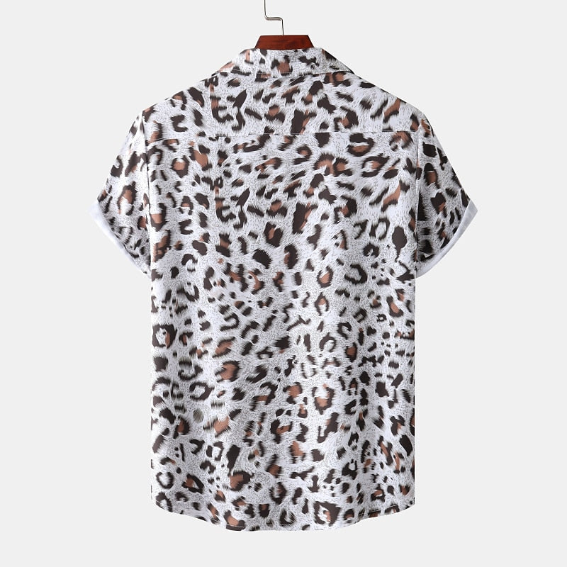 Camisa de leopardo con botones, camisa de manga corta, diseño tropical, informal, para uso diario