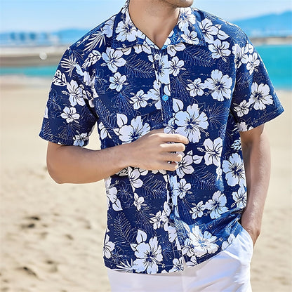 Camisa floral con flores tropicales Camisa de verano Camisa de playa Manga corta