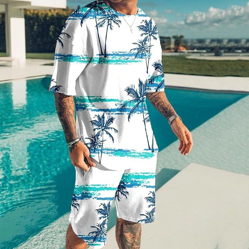 Graphic Coconut Tree 2-Piece Set Casual Vacation Wear