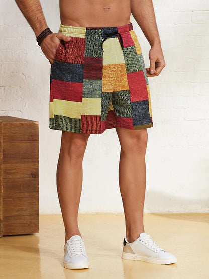 Graphic Color Block Patchwork Shorts