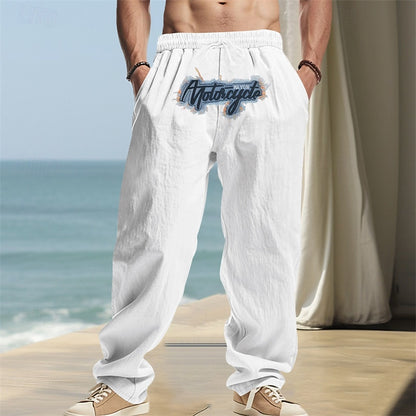 Embroidered Linen Drawstring Beach Pants