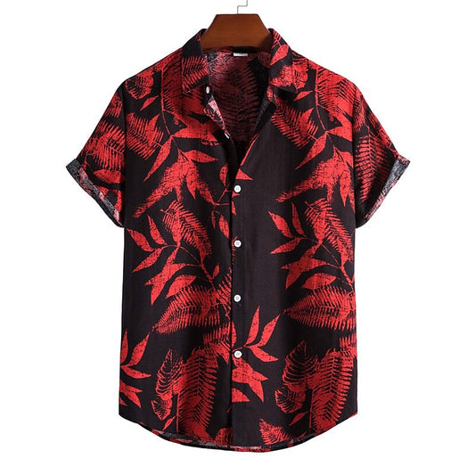 Camisa hawaiana de verano con hojas y plantas tropicales, camisa hawaiana de manga corta