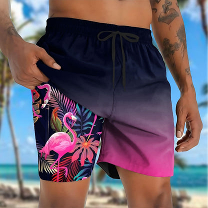 Flamingo Bird 2-in-1 Board Shorts