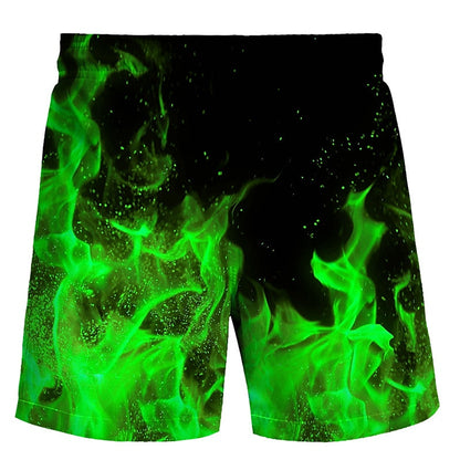 Flame Print Swimming Bathing Suit Shorts