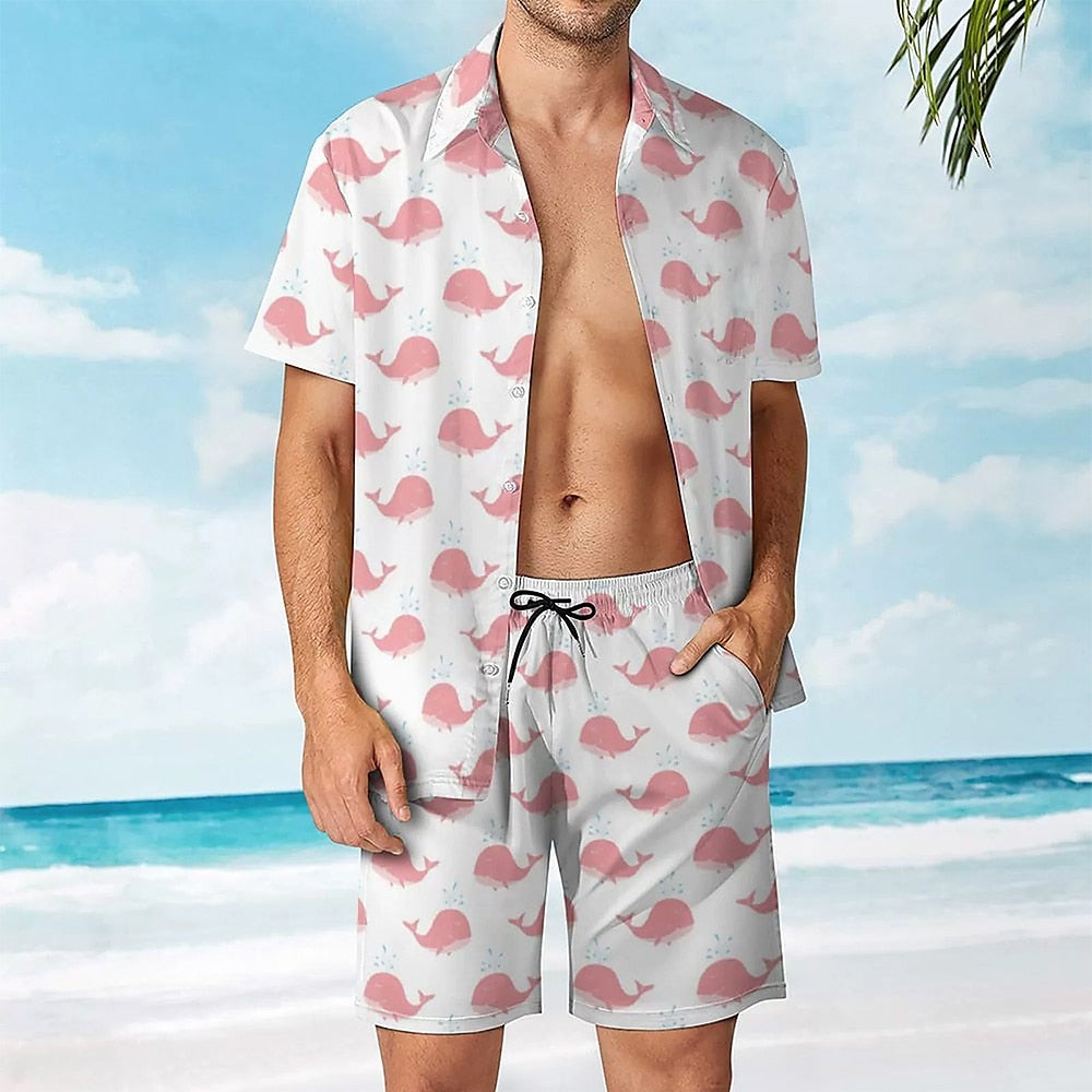 Pink Whale Print Shirt and Shorts Set