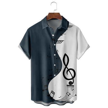 Camisa con notas musicales, camisa abotonada, manga corta, informal, para uso diario