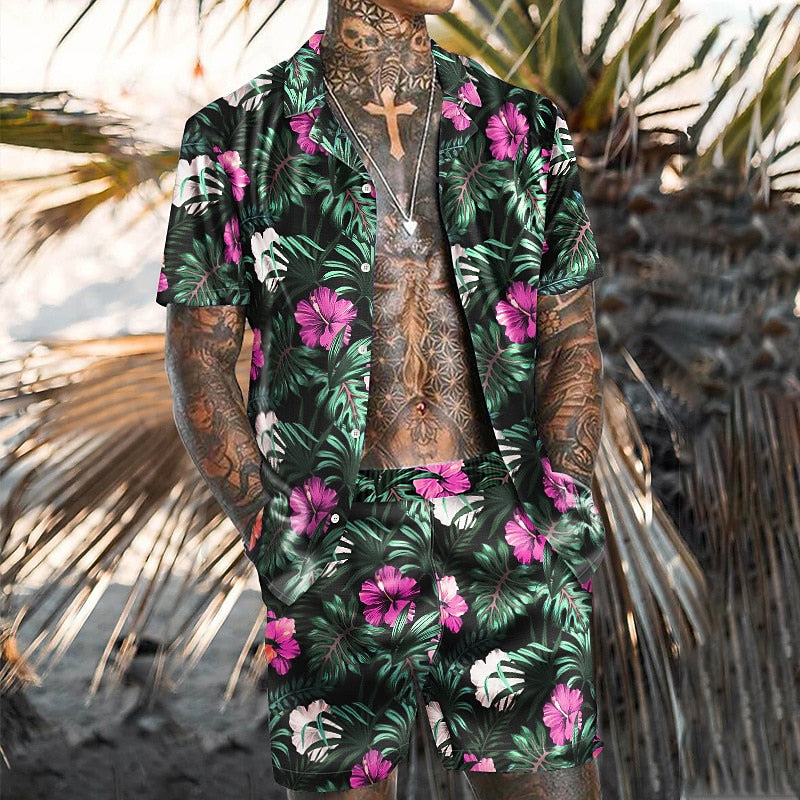 Hawaiian Floral Shirt & Shorts Set