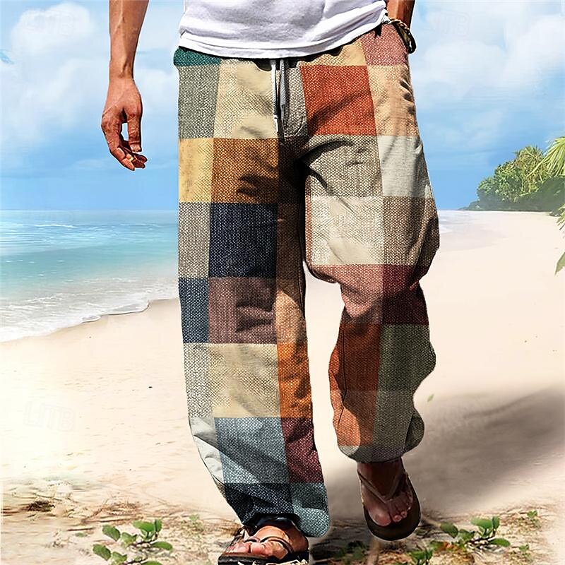 Pantalones con estampado 3D de cuadros hawaianos para vacaciones