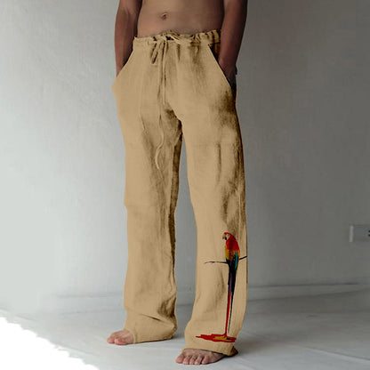 Bird Print Drawstring Beach Pants
