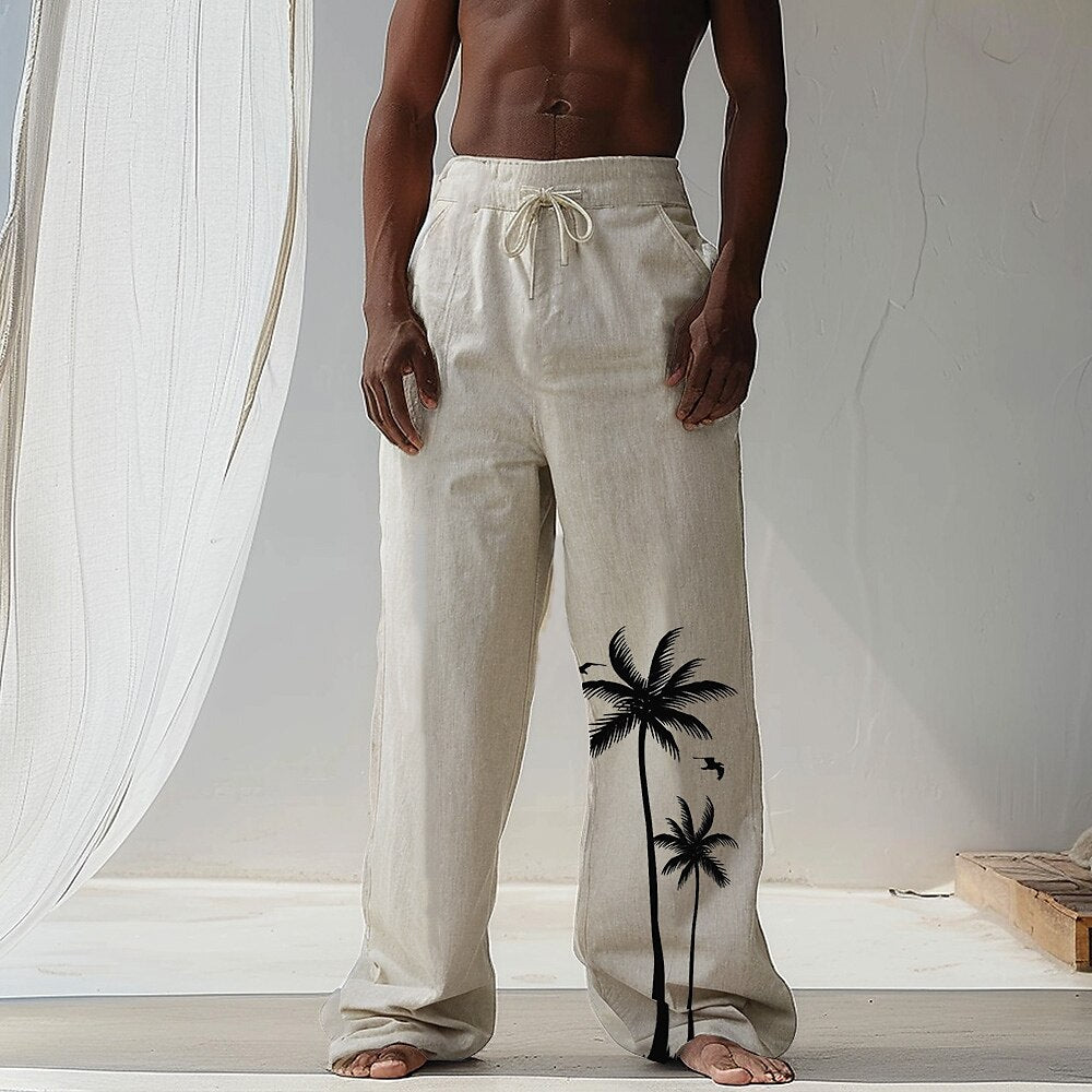 Coconut Tree Print Wide-Leg Pants