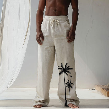 Coconut Tree Print Wide-Leg Pants
