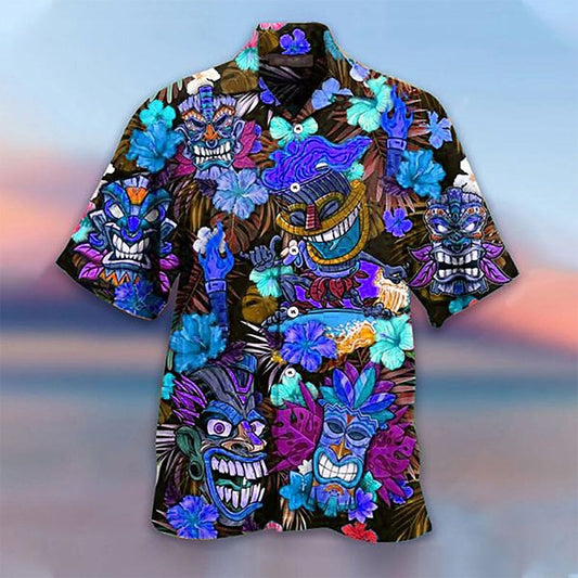 Cartoon Mask Tropical Aloha Shirt