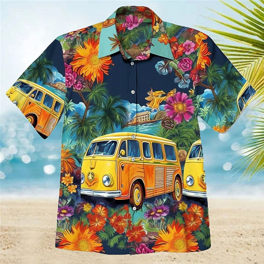 Camisa de autobús hippie con flores Camisa hawaiana de verano Camisa Aloha