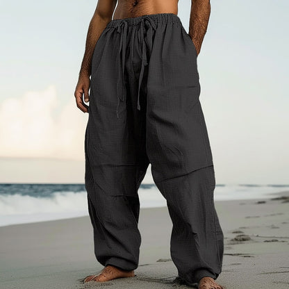 Pleated Linen Drawstring Beach Pants